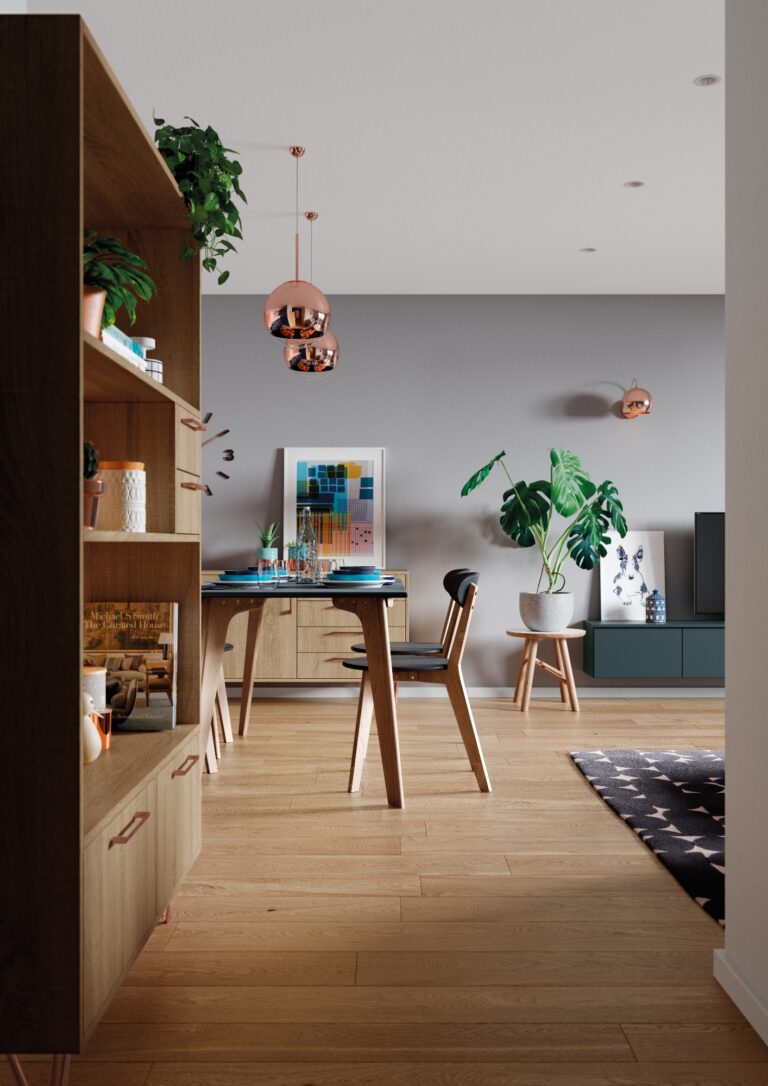 Zola Matte Marine and Ferro Copper with Rezana Light Oak 1